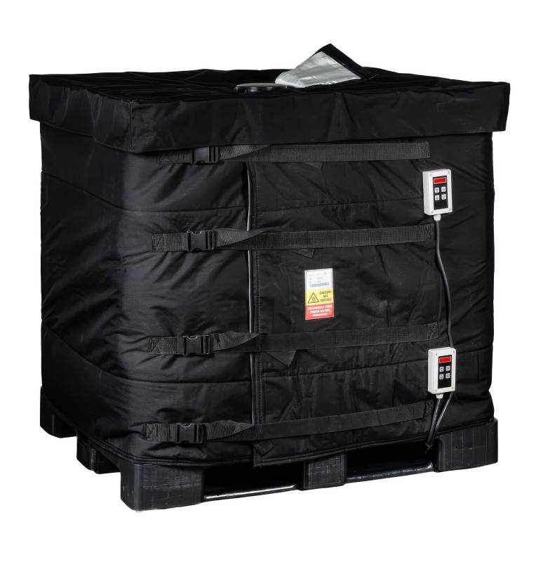 Couverture chauffante IBC 2 zones 2000W avec couvercle isolant pour chauffage performant et rapide de conteneur 1000 litres.