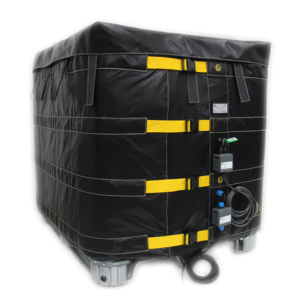 Ensemble Couverture Chauffante ATEX avec régulateur de température Ex-i et couvercle isolant pour conteneur IBC