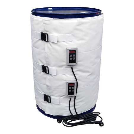 Chauffe-fûts en silicone spécial Kuhlmann sur fût métallique 200 litres.