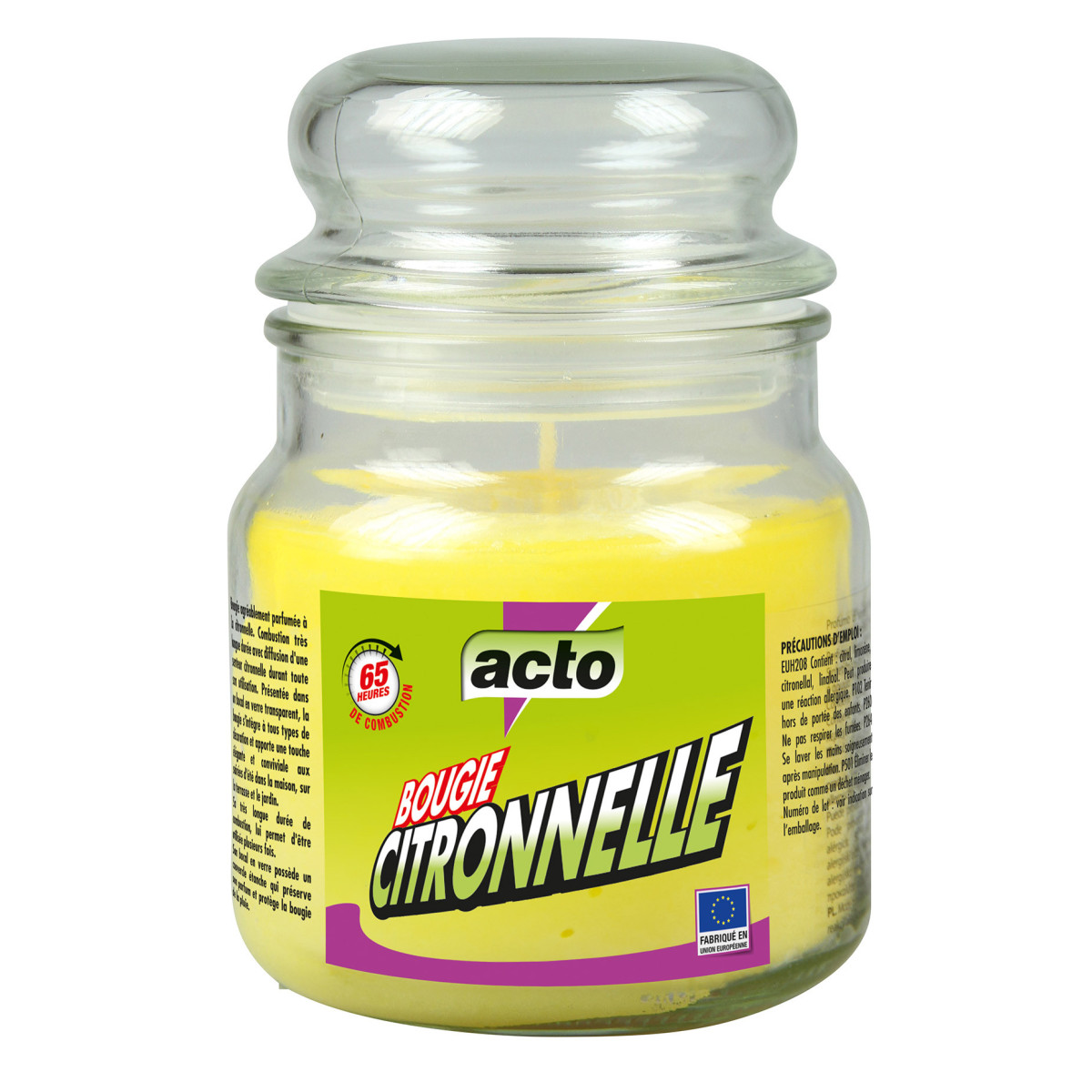 Candela in barattolo di vetro da 340g: Profumo di citronella dentro e fuori