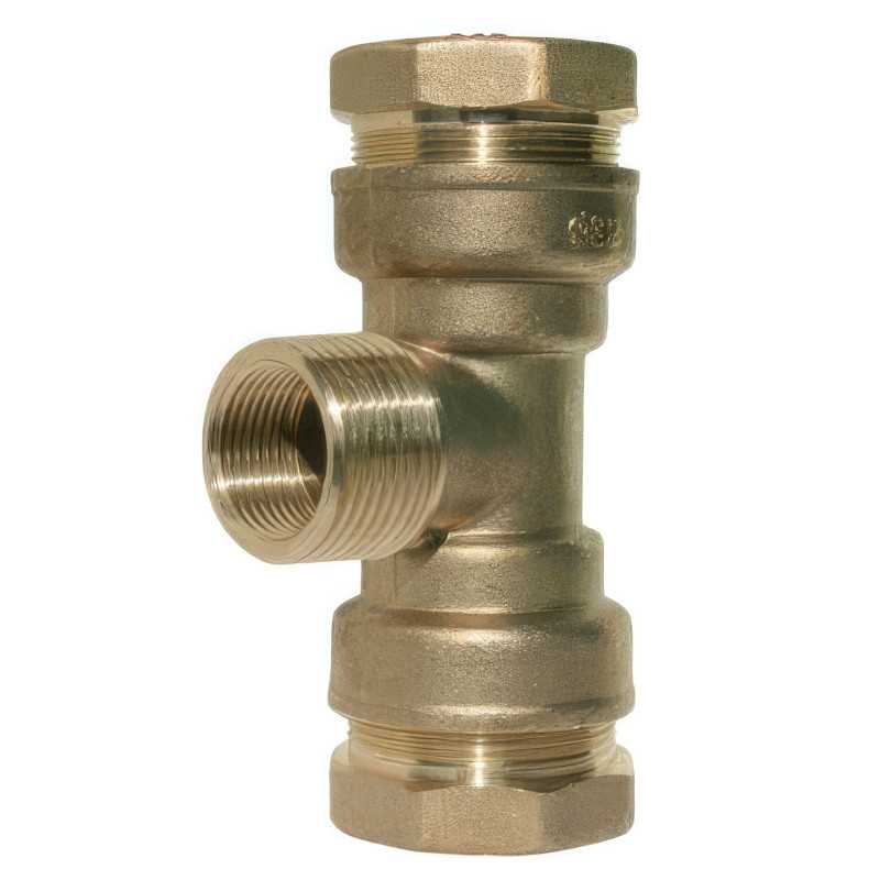 Raccord en T Compression PE Laiton | Sortie Centrale Mixte PN16