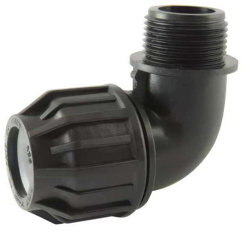 Gomito maschio a 90° con compressione PE | Thread BSP | Polipropilene Gomito maschio a 90° con compressione PE | Thread BSP | Polipropilene