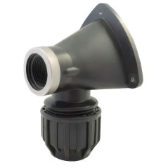 Female 90-degree bent compression adapter with wall applique