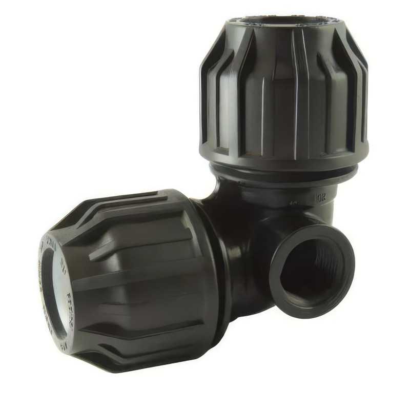 90° Compression Elbow for Sprinkler | BSP Female | Tube PE 90° Compression Elbow for Sprinkler | BSP Female | Tube PE