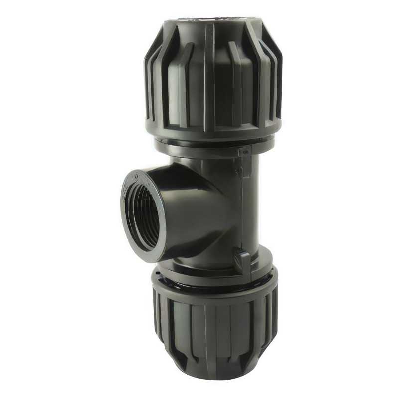 T de compresión PE 90° con bypass hembra BSP | PN16