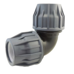 90-degree polypropylene compression elbow for PVC flexible pool hose.