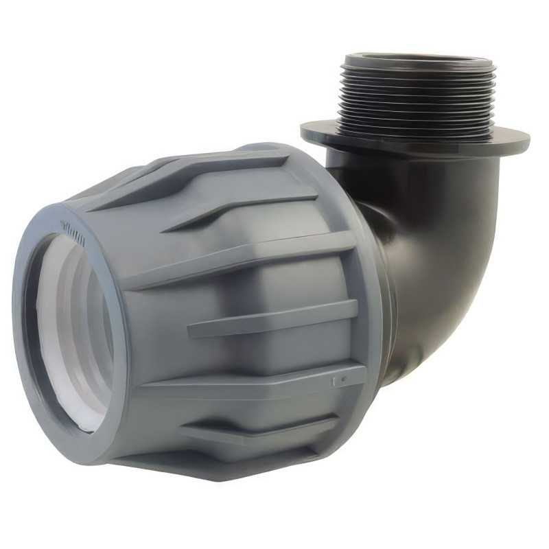 Gomito di compressione maschile a 90° | Tubo in PVC | Anello POM Gomito di compressione maschile a 90° | Tubo in PVC | Anello POM