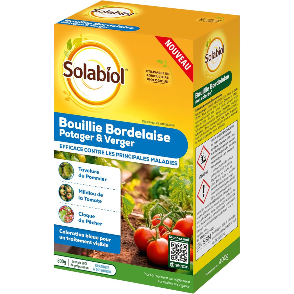 SOLABIOL Bouillie Bordelaise 800g - SOBB800 - Fongicide Bio Potager & Verger