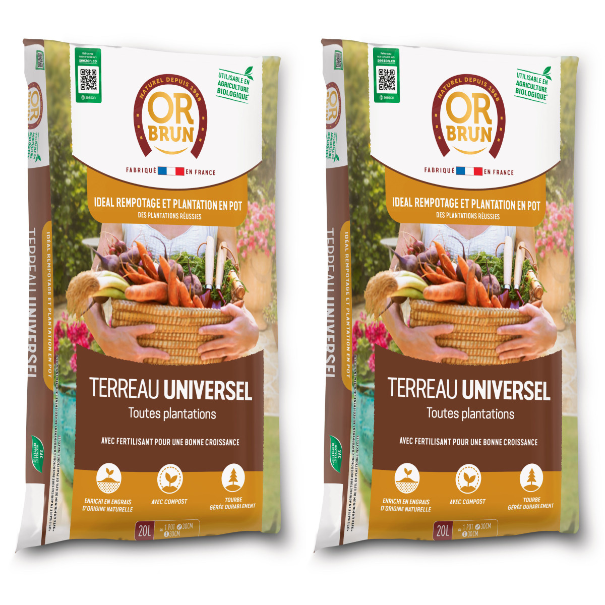 Lot de 2 sacs de Terreau universel 20L