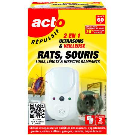 Répulsif Ultrasons 2 en 1 ACTO RUS 9 | Rats, Souris, Insectes