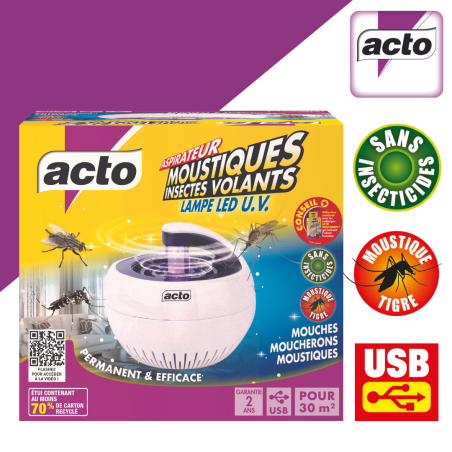 ACTO Aspirateur Moustiques LED UV - Protection Anti-Insectes