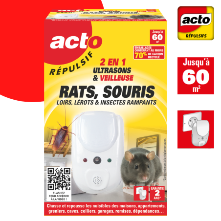 Répulsif Ultrasons 2 en 1 ACTO RUS 9 | Rats, Souris, Insectes