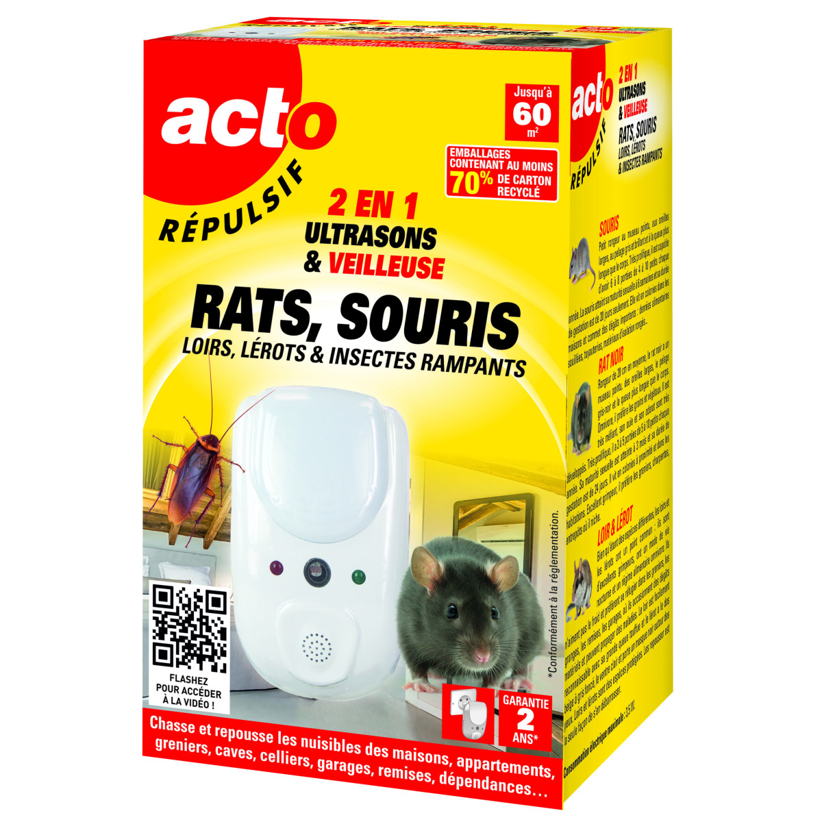 Répulsif Ultrasons 2 en 1 ACTO RUS 9 | Rats, Souris, Insectes