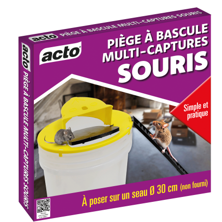 Piège à Bascule Multi-Captures Souris ACTO - Couvercle Auto-Réarmable pour Seau