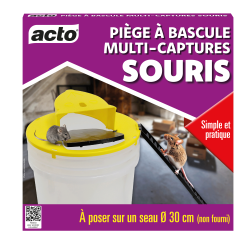 Piège à Bascule Multi-Captures Souris ACTO - Couvercle Auto-Réarmable pour Seau