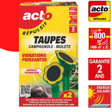 Pack 2 Répulsifs Solaires Taupes et Campagnols ACTO 800 m² - RUST4