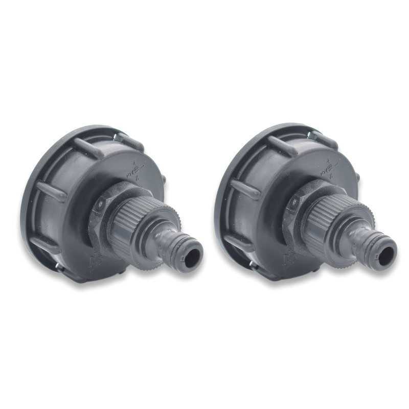 Set of 2 S60x6 male-outlet fittings for 1000-litre IBC tank