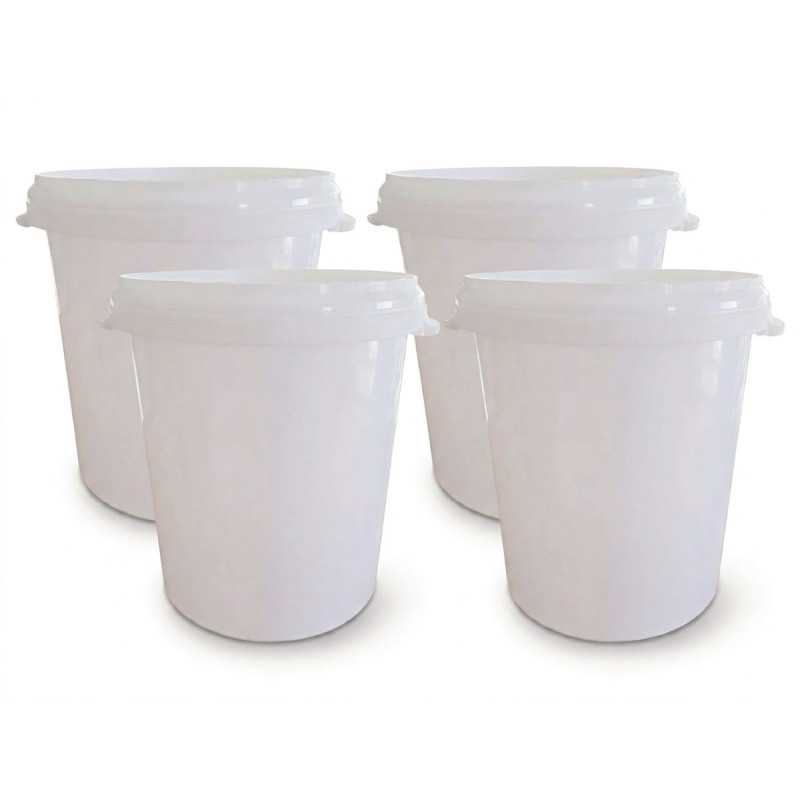 Lote de 4 Cubos 30 litros blancos de polipropileno con tapa Lote de 4 Cubos 30 litros blancos de polipropileno con tapa
