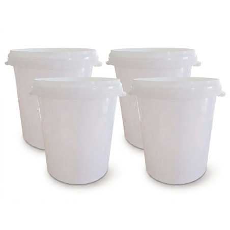 Lote de 4 Cubos 30 L Blancos de Polipropileno con Tapa