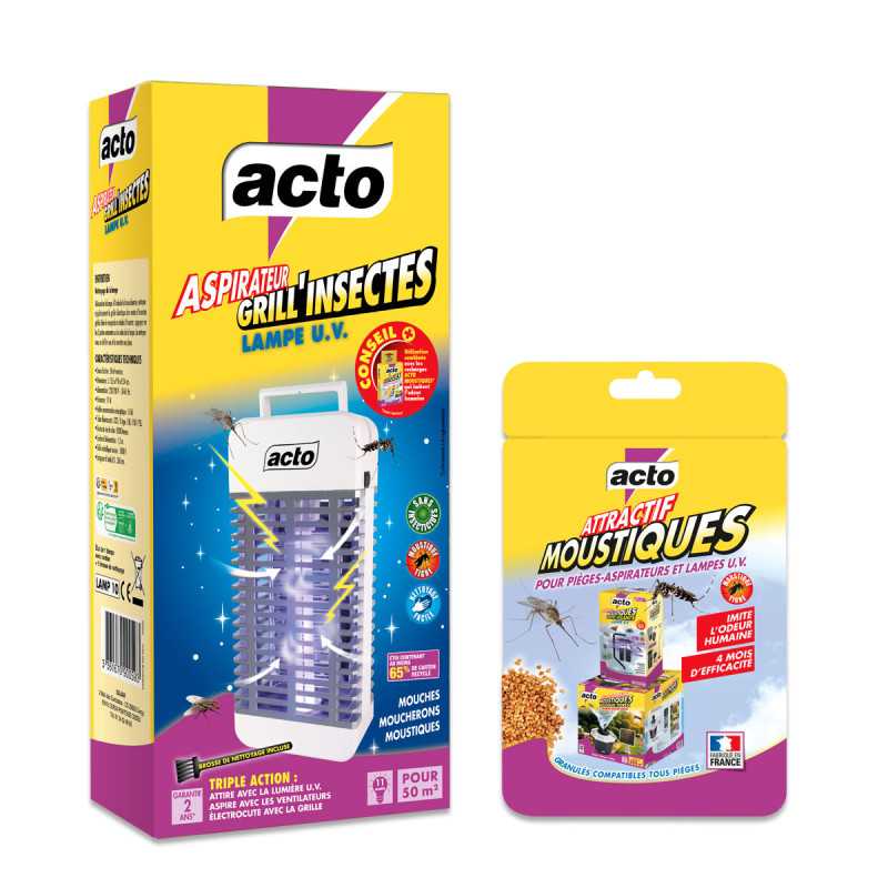Pack Lampada UV ACTO Grill'Insectes ad Aspirazione + Granuli Zanzare Pack Lampada UV ACTO Grill'Insectes ad Aspirazione + Granuli Zanzare