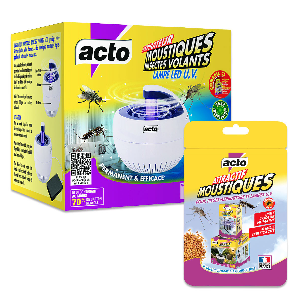 Pack ACTO Mosquito Trap: UV LED Vacuum + Attractant Granules