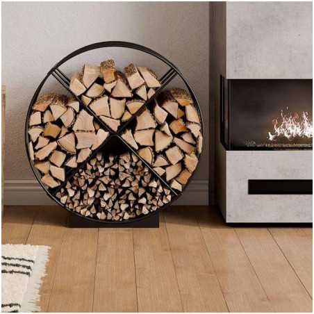Porte-bûches Cookking RONDO 80 cm - Acier Soudé, Roue 4 Compartiments
