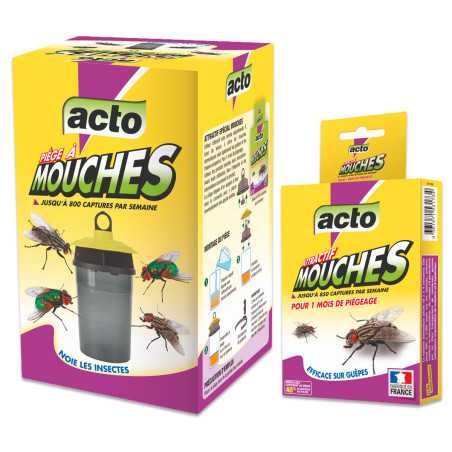 Pack Piège à Mouches ACTO - Piège + Attractif 75 g, prêt à l'emploi