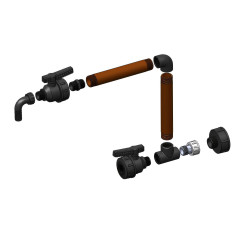 Set 2 Abgänge IBC S60x6 - Innengewinde 1 Zoll und Hahn mit Tülle 25 mm