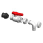 Tank-Ablaufset 1000L mit Kugelhahn, Schlauchtüllen-Winkel 30 mm und Kappe Tank-Ablaufset 1000L mit Kugelhahn, Schlauchtüllen-Winkel 30 mm und Kappe