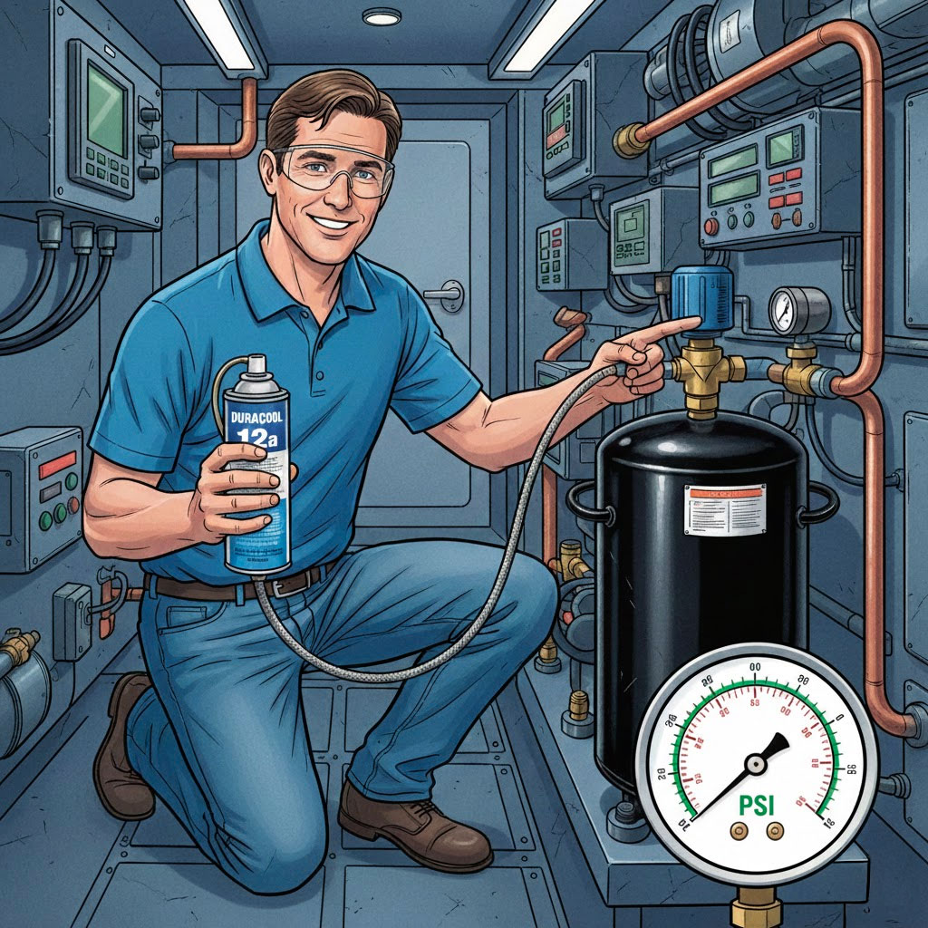 Réparer le frigo de son bateau : Recharge gaz Duracool 12a