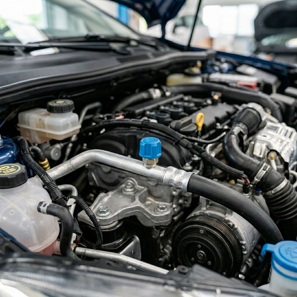 Niederdruck-Ventil der Autoklimaanlage finden (R12, R134a, R1234yf)